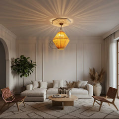 Suspension Luminaire Artisanale en Raphia – Décoration Bohème Naturelle