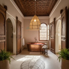 Suspension Luminaire Artisanale en Raphia – Décoration Bohème Naturelle