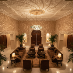 Lustre marocain en cuivre de luxe aux motifs artisanaux et lumière chaleureuse