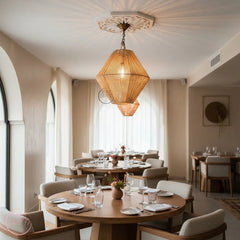 Suspension Luminaire Artisanale en Raphia – Décoration Bohème Naturelle