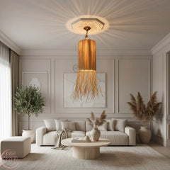 Suspension Luminaire Artisanale en Raphia – Décoration Bohème Naturelle