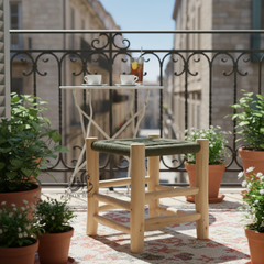 Lot de 2 Tabourets Artisanaux en Bois avec Assise Tressée