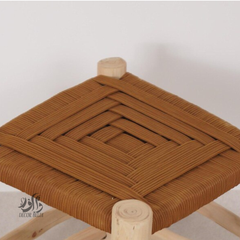 Lot de 2 Tabourets Artisanaux en Bois avec Assise Tressée