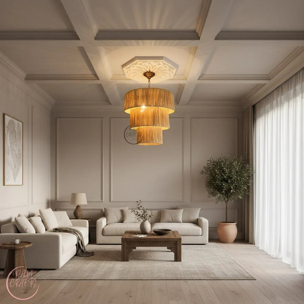 Suspension Artisanale en Raphia – Lampe Bohème Naturelle