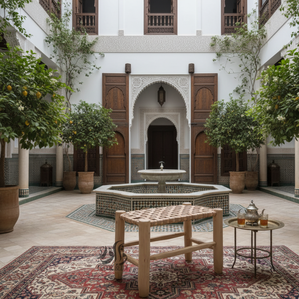 Banc artisanal en bois avec assise tressée à la main | Design naturel et élégant pour balcon et intérieur