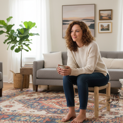 Lot de 3 tabourets artisanaux en bois avec assise tressée | Design naturel et élégant pour balcon et intérieur