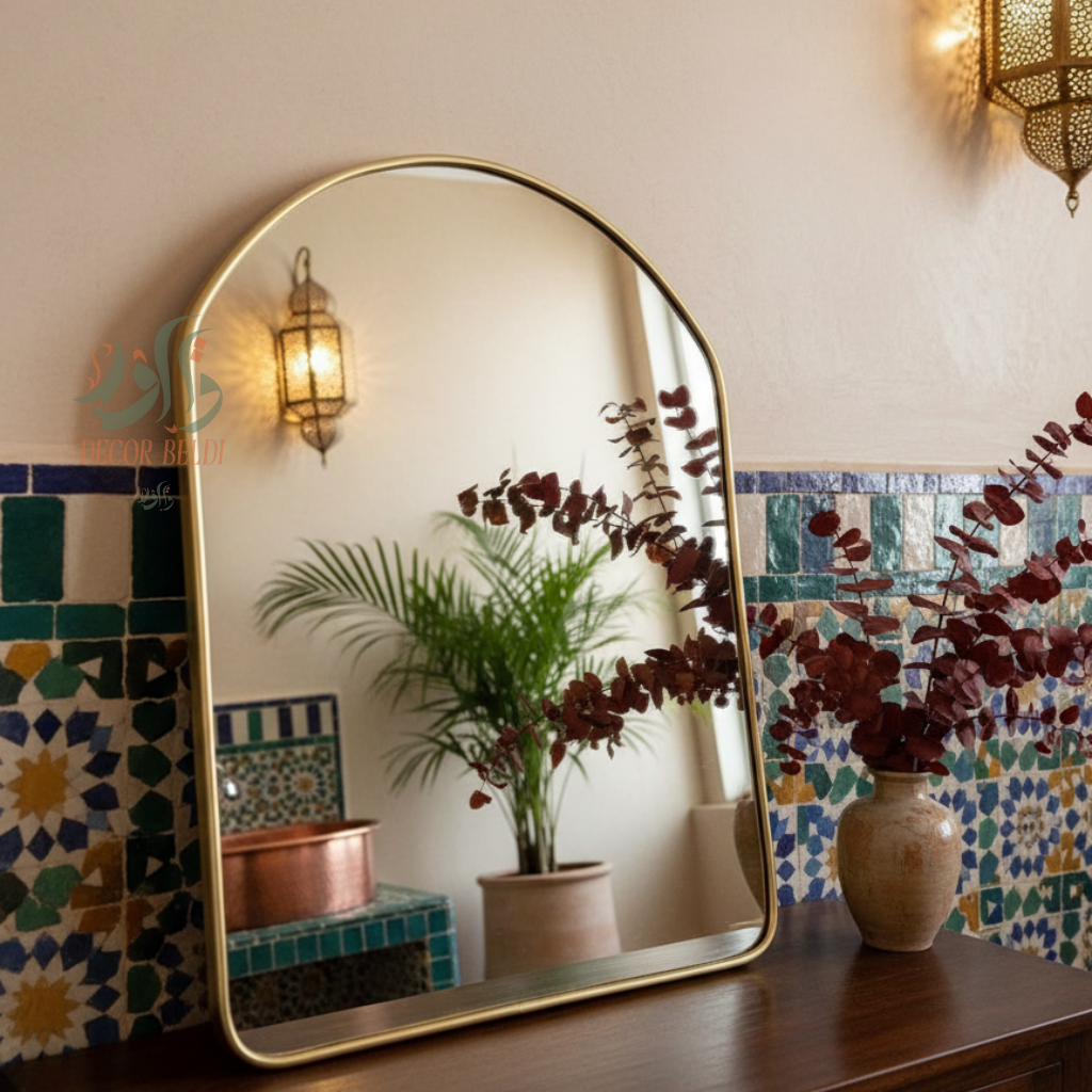 Miroir Fait Main avec Cadre en Laiton – Décoration Murale Bohème Chic