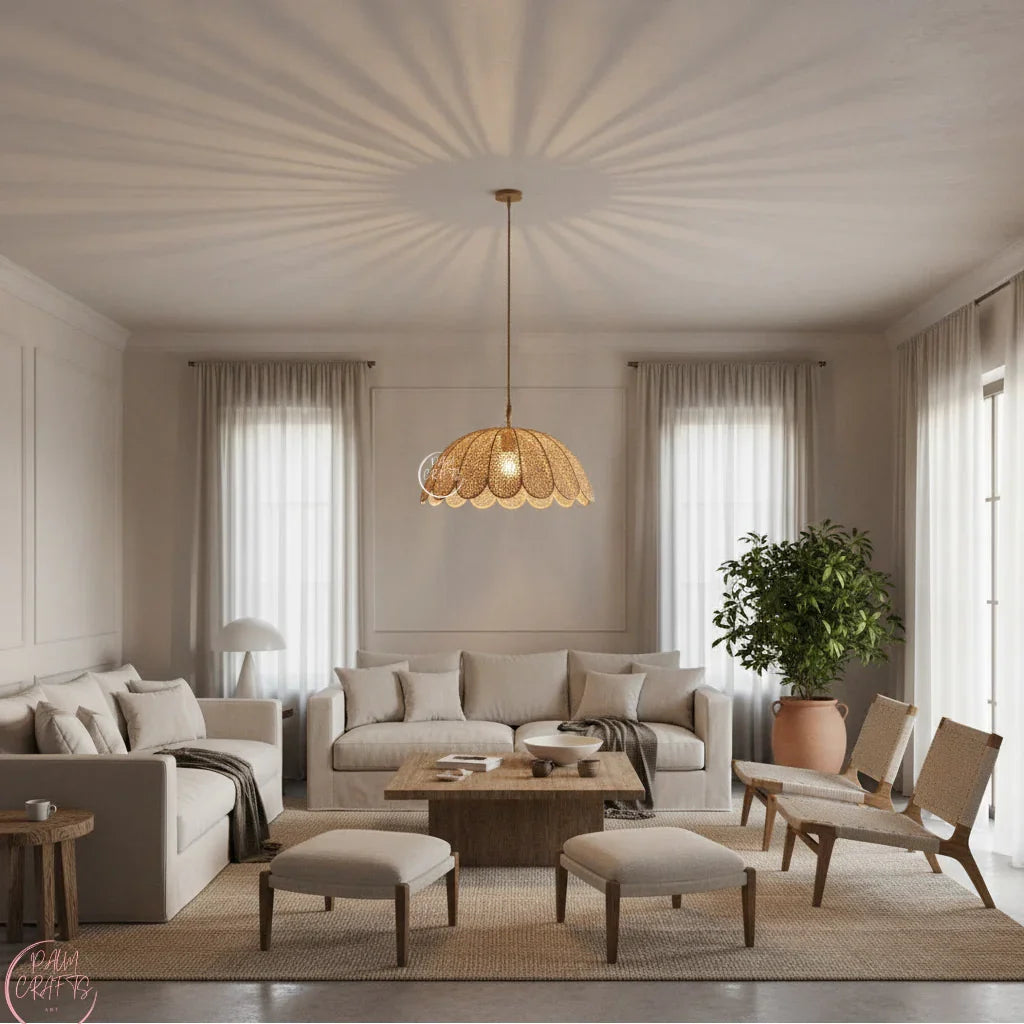 Suspension Luminaire Artisanale en Raphia – Décoration Bohème
