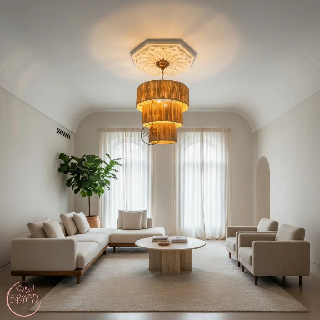 Suspension Artisanale en Raphia – Lampe Bohème Naturelle