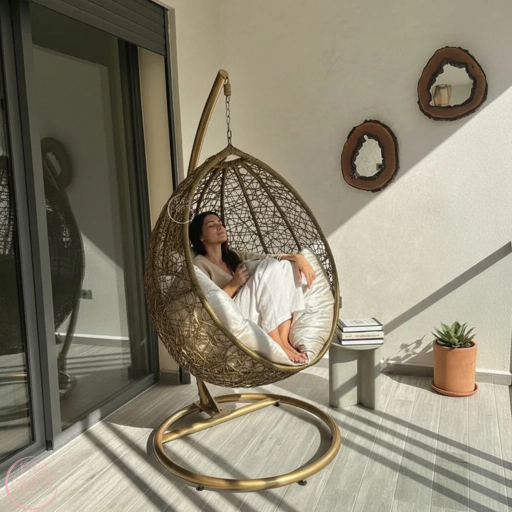 Fauteuil Suspendu Œuf avec Support – Chaise Cocoon Confortable pour Intérieur et Extérieur