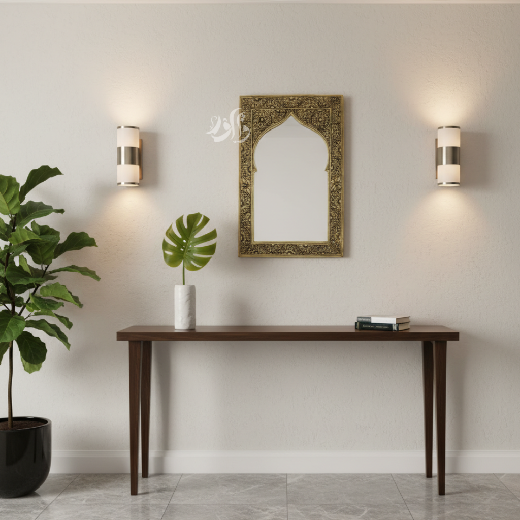 Miroir Mural  Fait Main en Laiton – Design Arc Mosquée Bohème Chic