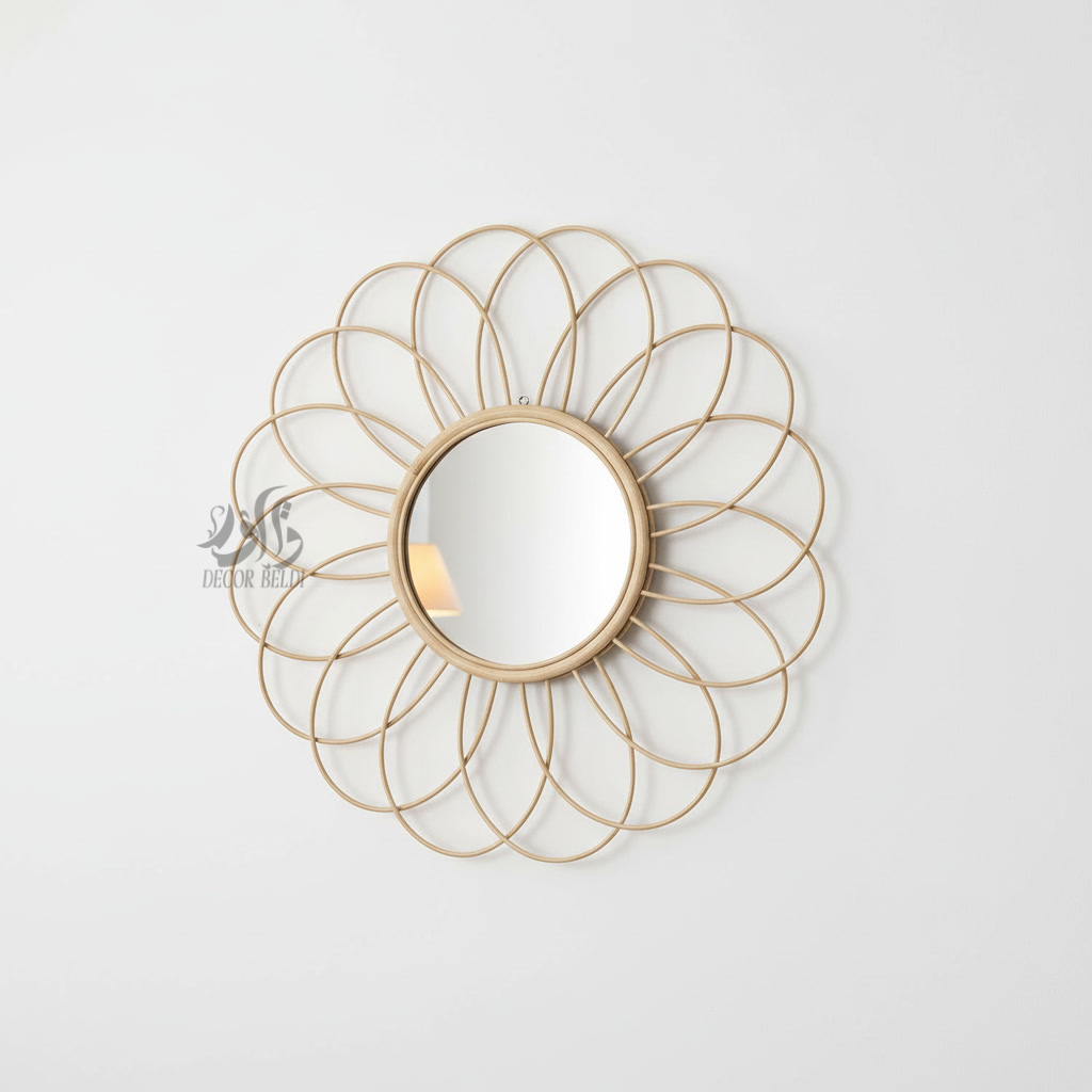 Miroir mural artisanal en raphia naturel