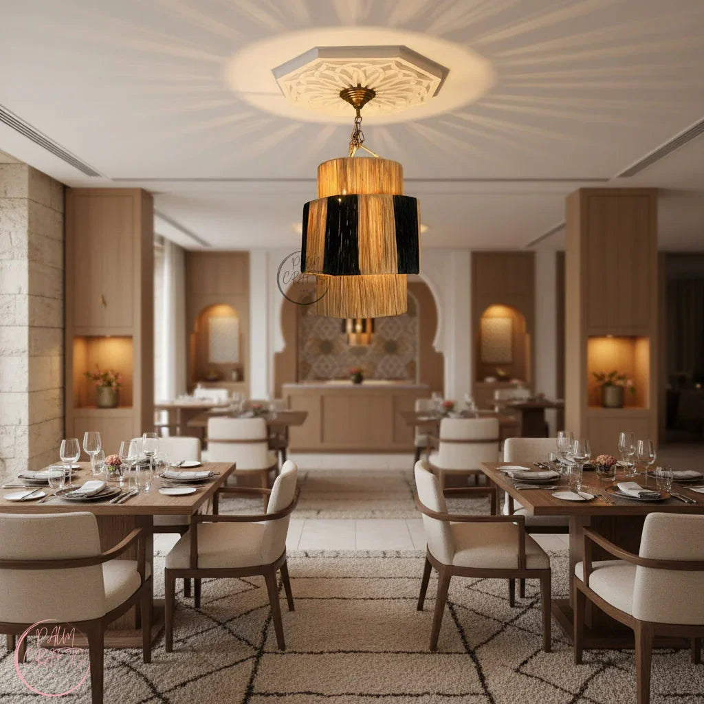 Suspension Luminaire Artisanale en Raphia – Décoration Bohème Naturelle