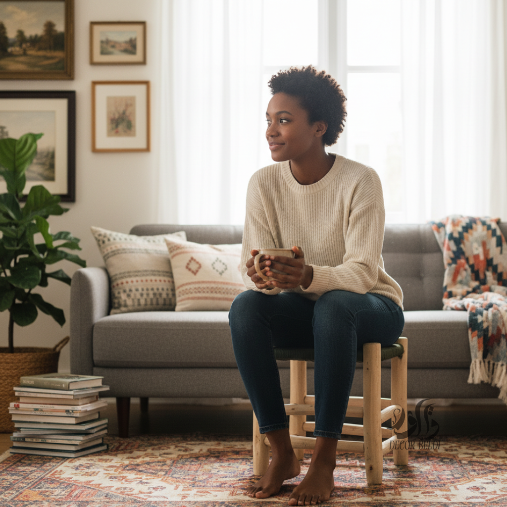 Lot de 3 tabourets artisanaux en bois avec assise tressée | Design naturel et élégant pour balcon et intérieur