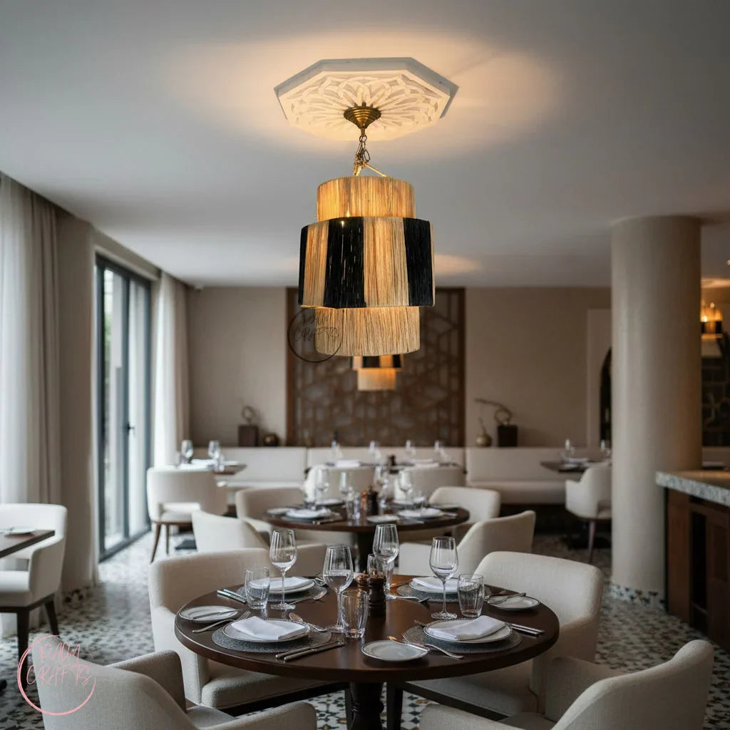 Suspension Luminaire Artisanale en Raphia – Décoration Bohème Naturelle