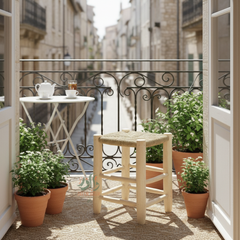 Tabouret artisanal en bois avec assise tressée à la main | Style naturel et élégant pour balcon et intérieur