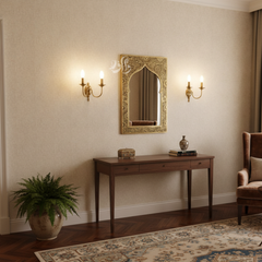 Miroir Mural  Fait Main en Laiton – Design Arc Mosquée Bohème Chic