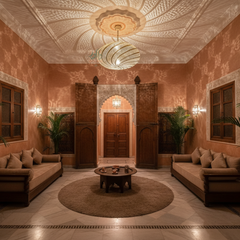 Lustre marocain en cuivre de luxe aux motifs artisanaux et lumière chaleureuse