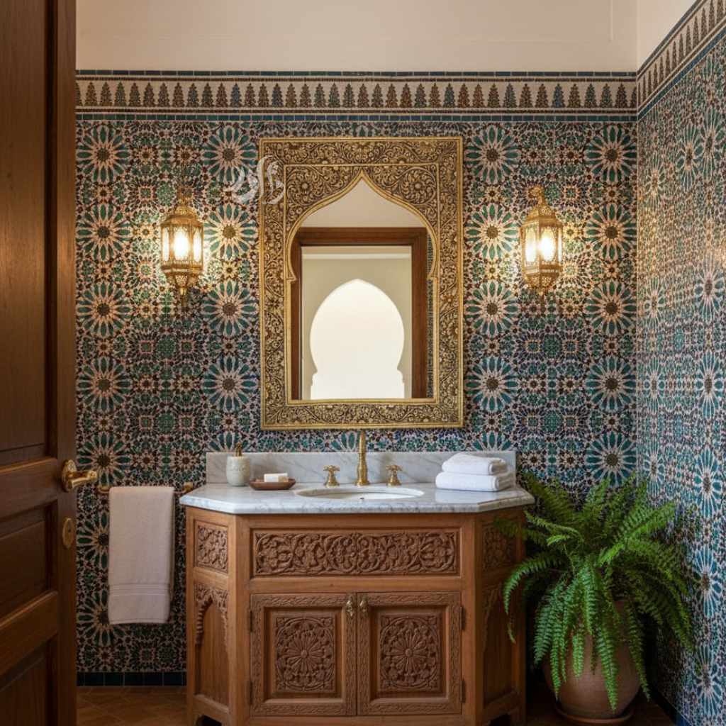 Miroir Mural  Fait Main en Laiton – Design Arc Mosquée Bohème Chic