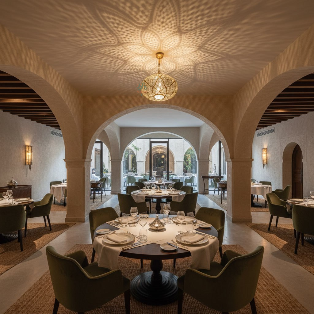 Lustre marocain en cuivre de luxe aux motifs artisanaux et lumière chaleureuse