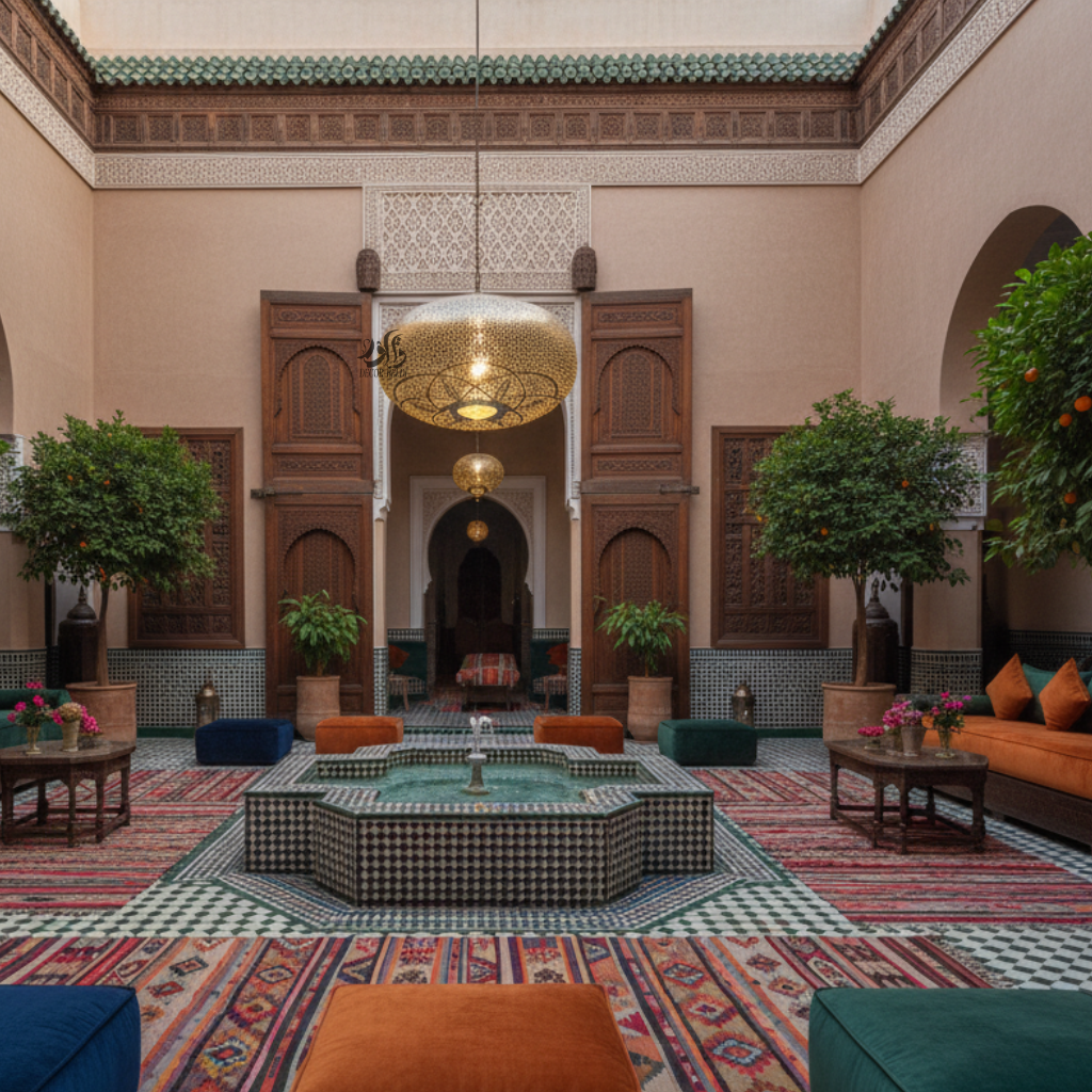 Lustre marocain en cuivre de luxe aux motifs artisanaux et lumière chaleureuse