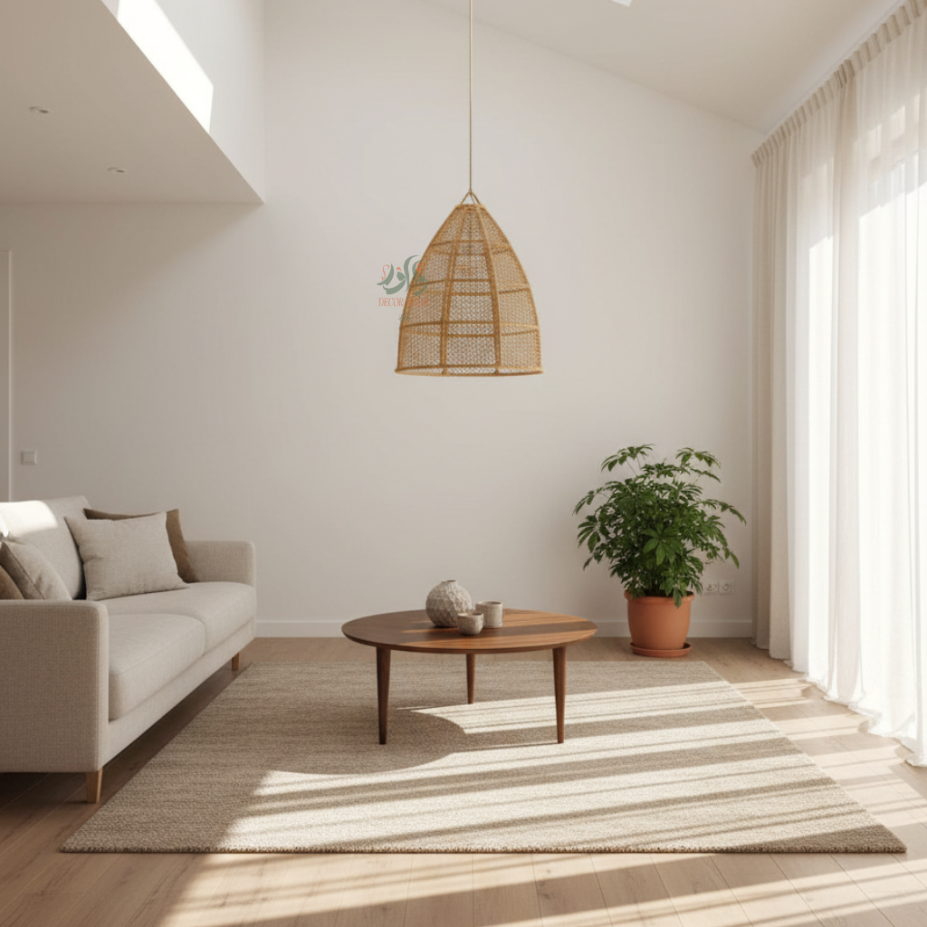 Suspension Luminaire Artisanale en Raphia – Décoration Bohème Naturelle