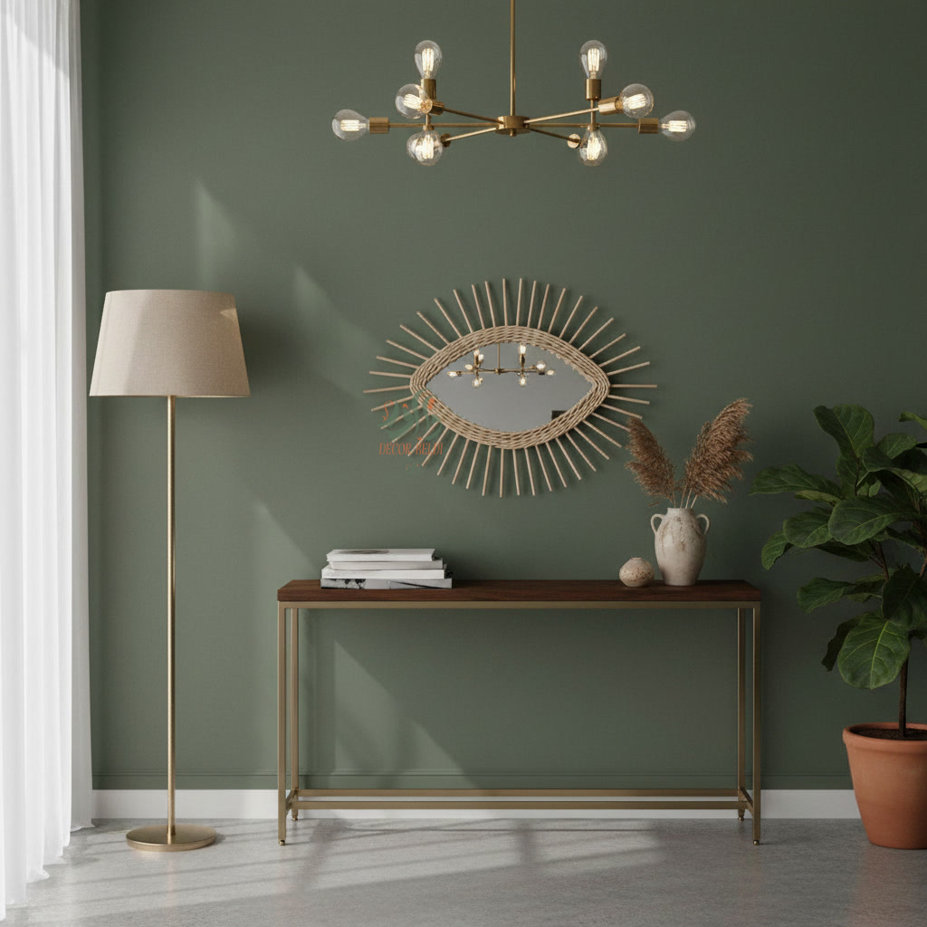Miroir Mural Artisanal en Raphia Naturel – Design Bohème Élégant au Style Solaire