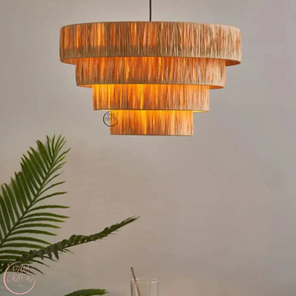 Suspension Luminaire Artisanale en Raphia – Décoration Bohème Naturelle