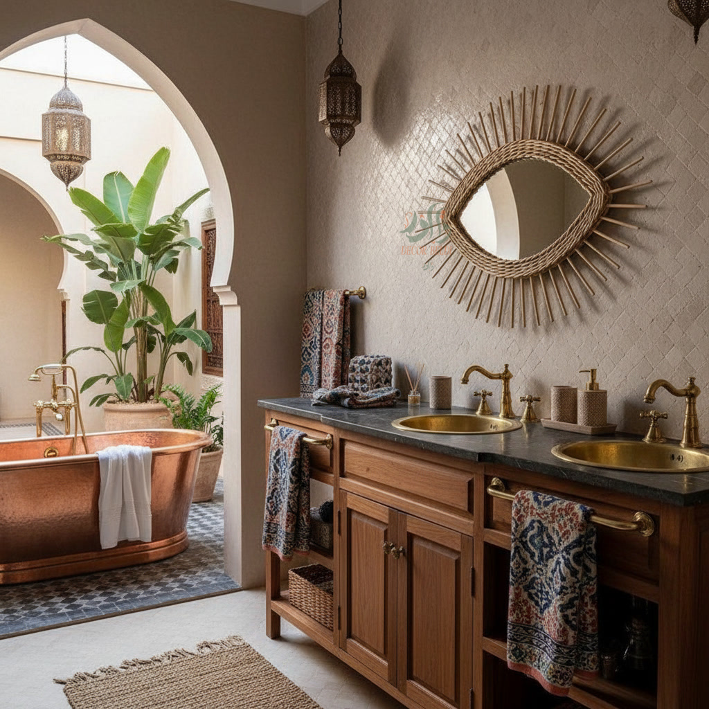 Miroir Mural Artisanal en Raphia Naturel – Design Bohème Élégant au Style Solaire