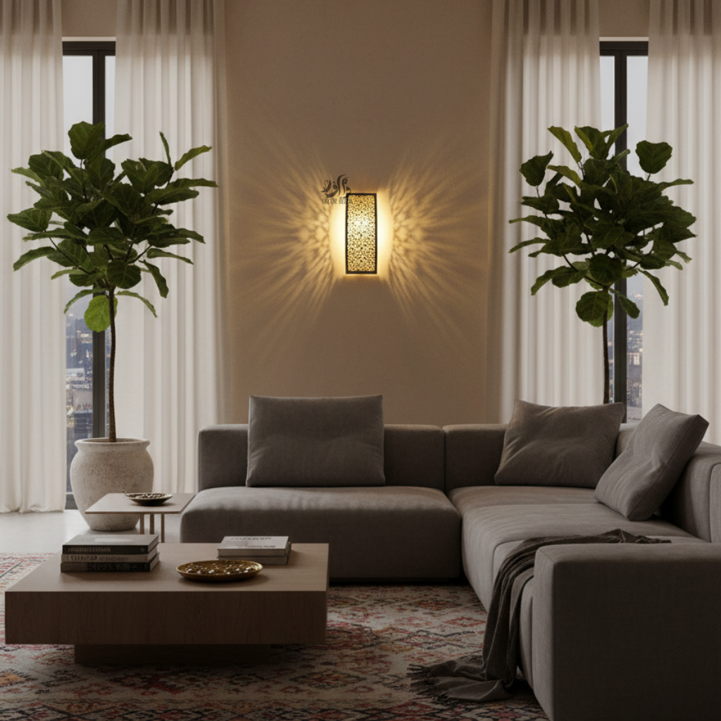 Applique Murale en Laiton – Lampe Géométrique Artisanale Faite Main