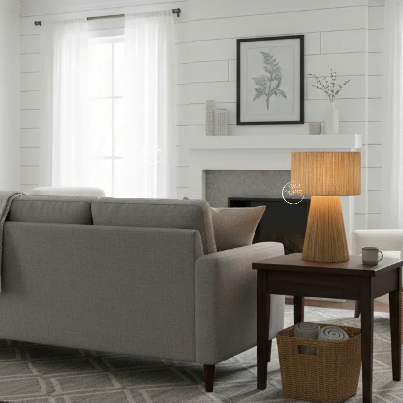 Lampe de table Abat-Jour Artisanal en Raphia Naturel