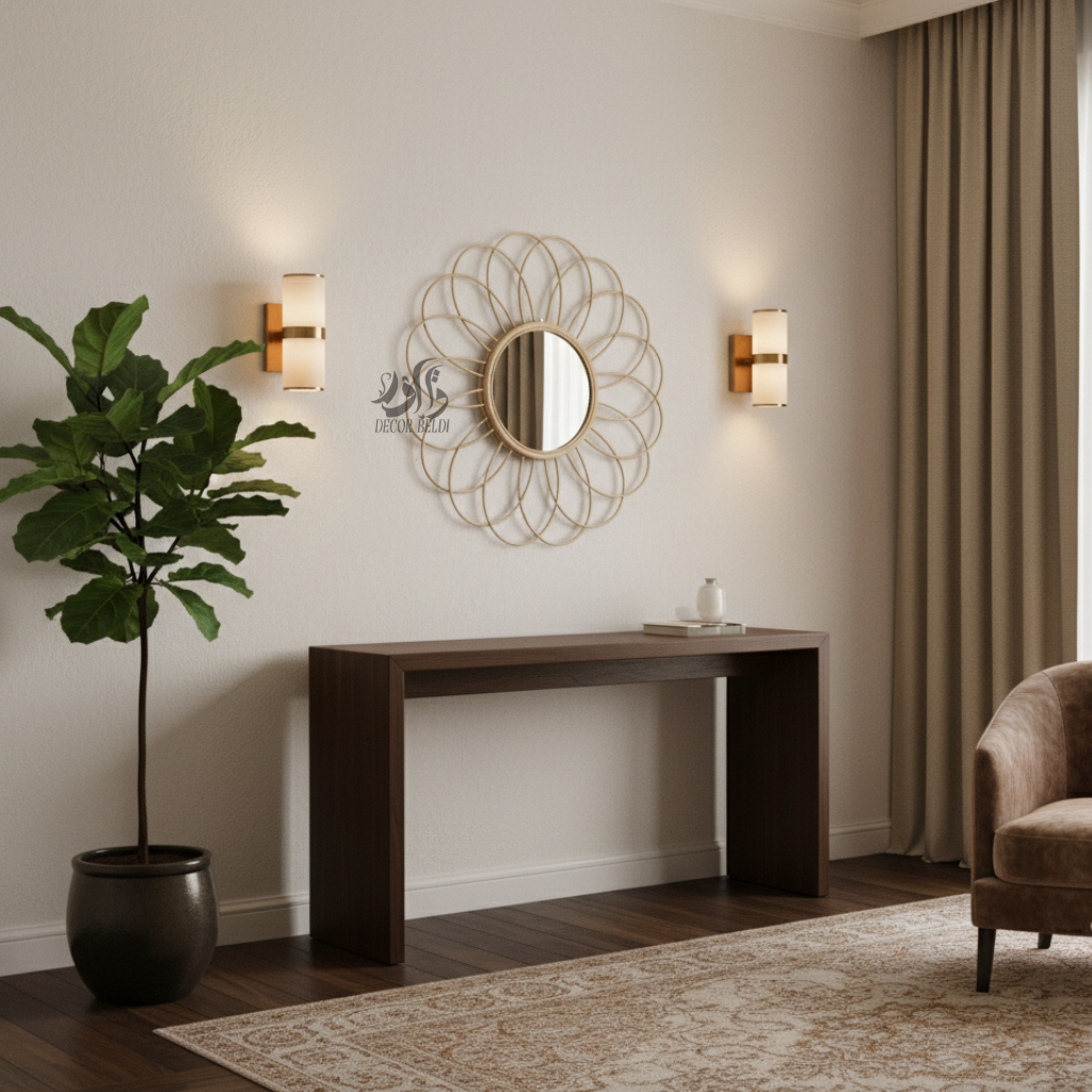 Miroir mural artisanal en raphia naturel