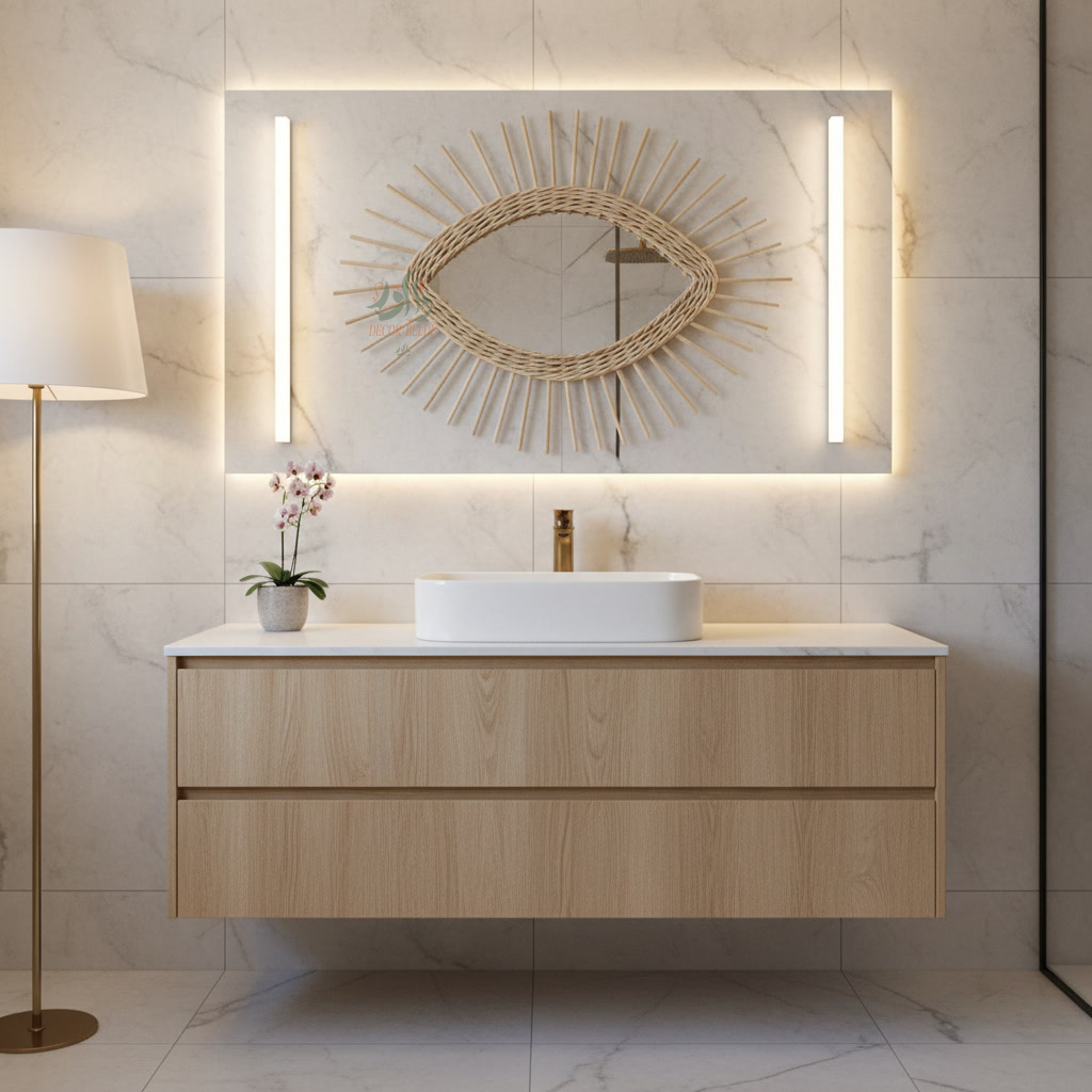 Miroir Mural Artisanal en Raphia Naturel – Design Bohème Élégant au Style Solaire