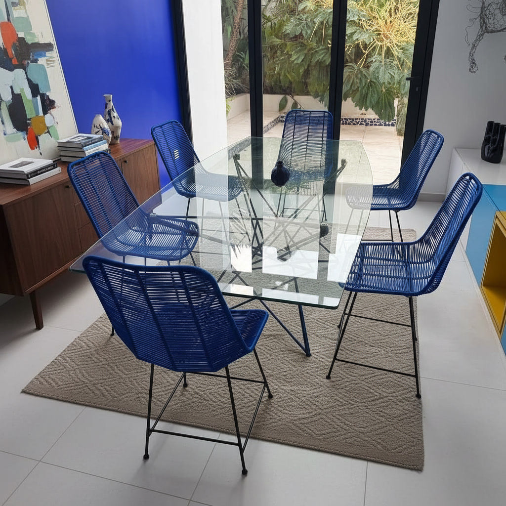 Chaise Artisanale en Fil de Coton – Design Bohème Chic avec Pieds en Métal Noir